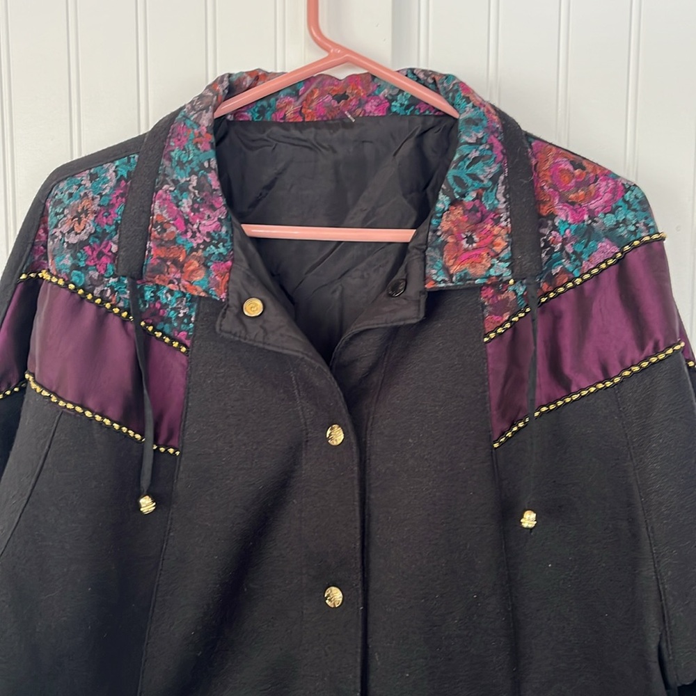 Vintage 90s Windbreaker Embellished Floral Reversible Raincoat Cotton Nylon Gold